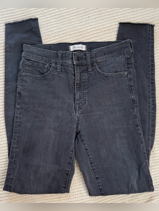 Madewell Denim - Madewell 9" High-Rise Skinny Jeans Faded Black Raw Hem Denim Stretch Size 28T